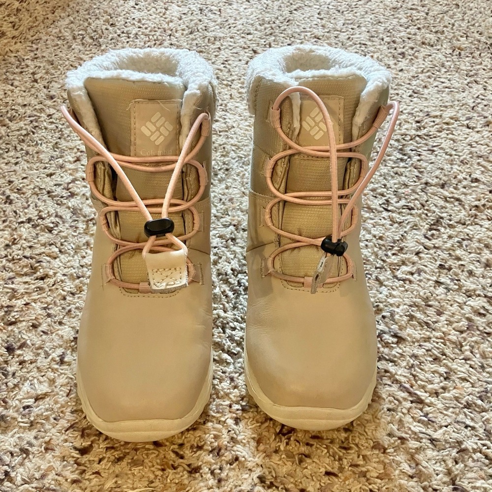 Columbia Moritza Winter Snow Boots Youth Sz 3 Tan / Pink Waterproof Insulated
